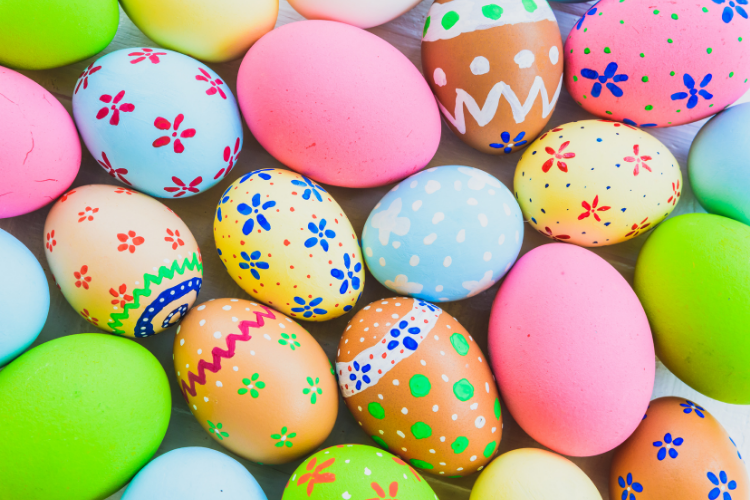 Eggs painted colourfully for Easter