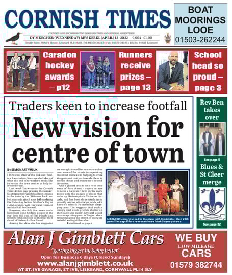 The front page of the Cornish Times Wednesday, April 13, 2022 edition