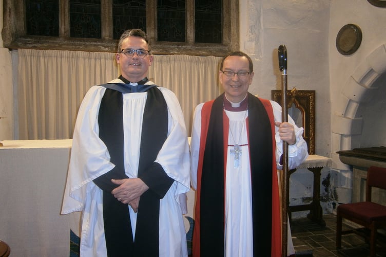 Bishop of Truro the Rt Rev Philip Mountstephen, right,with the newly inaugurated priest in charge of the benefices of Looe and Morval, and Duloe and Herodsfoot, the Rev Stephen Morgan Lundie