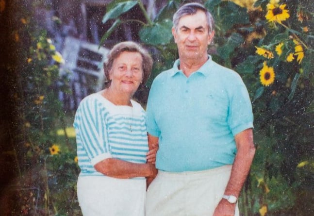 Collect of Ann Kendrick and her husband Peter, 1993 in Canada for their Ruby Wedding anniversary.  See SWNS story SWPLring. A 90-year-old has found her late husband's wedding ring under an apple tree - 35 years after he lost it in their garden. Ann Kenrick says Peter, who passed away 22 years ago, lost his band while working in their back garden in Looe, Cornwall, in 1987. The mother-of-seven discovered the ring on Saturday (23 April) when she was clearing around the base of an apple tree. She said she was "very excited" to find the ring and added that her husband would have been "as surprised as her".  