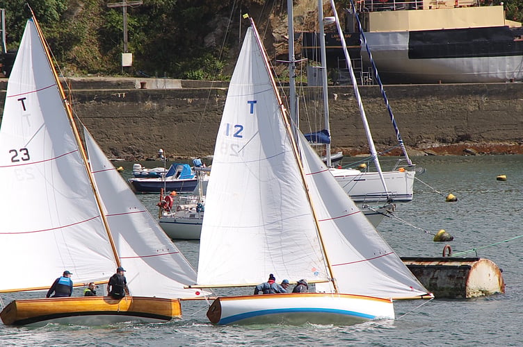 Troy class yacht Barbara, right, beautifully restored by Marcus Lewis and sailing back in her home waters at Fowey after being rescued from dereliction in the Outer Hebrides.
