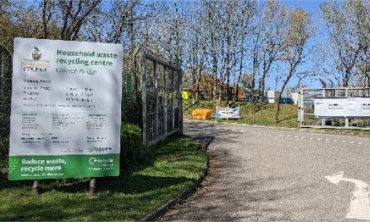 The entrance to the Connon Bridge Household Waste Recycling Centre near East Taphouse