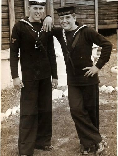 CHARLES Hayward (left) at HMS Raleigh in 1956 with his friend Vic Ward.