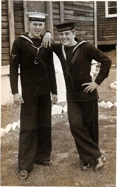 CHARLES Hayward (left) at HMS Raleigh in 1956 with his friend Vic Ward.