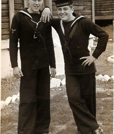 CHARLES Hayward (left) at HMS Raleigh in 1956 with his friend Vic Ward.