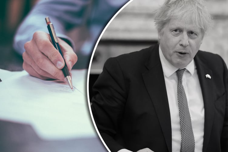 Boris Johnson inset over a letter