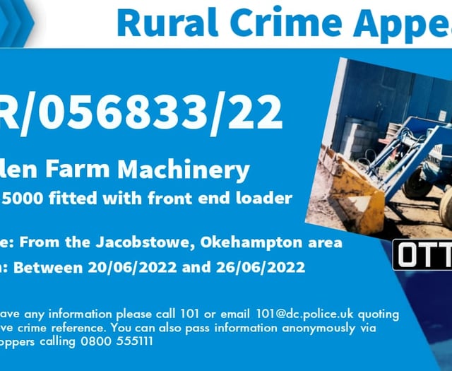 Tractor stolen from Jacobstowe