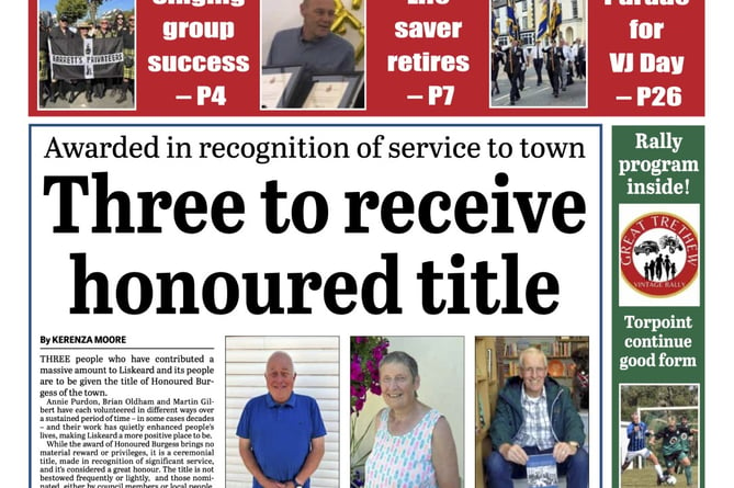 Cornish Times front page for August 17 paper.