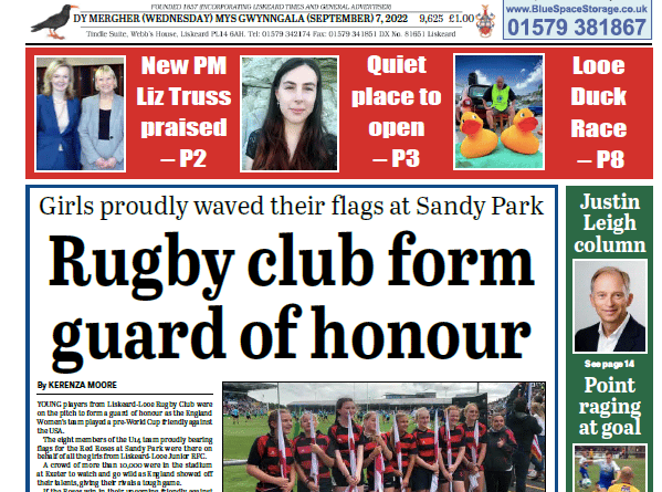 The front page of this week’s Cornish Times. 