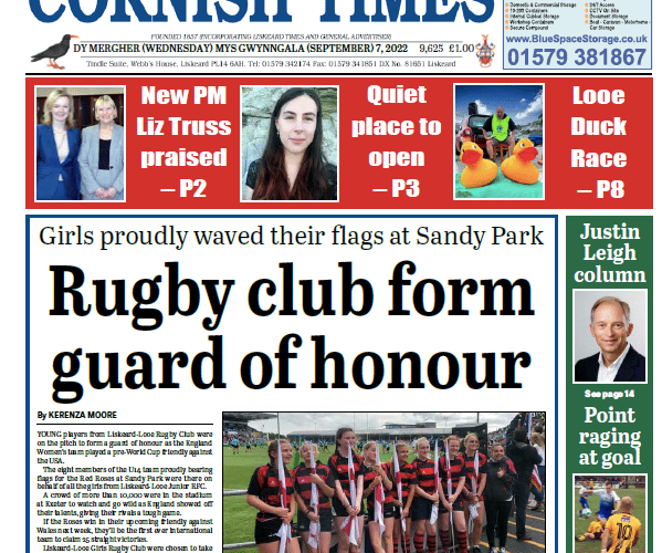 The front page of this week’s Cornish Times. 