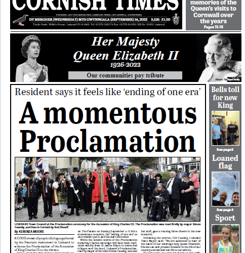 The front page of this week’s Cornish Times (September 14, 2022).