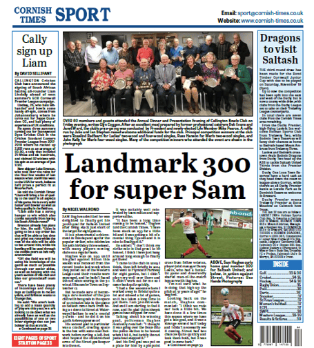 Sports page in Cornish Times 02/11/22