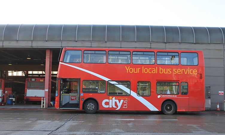 Plymouth Citybus is parked outside its depot at Milehouse.