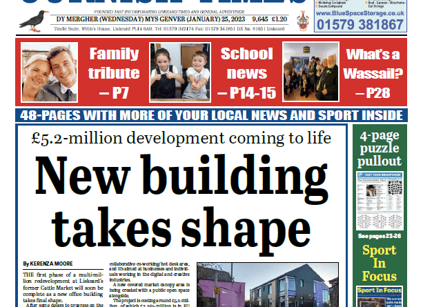 The front of this week's Cornish Times.