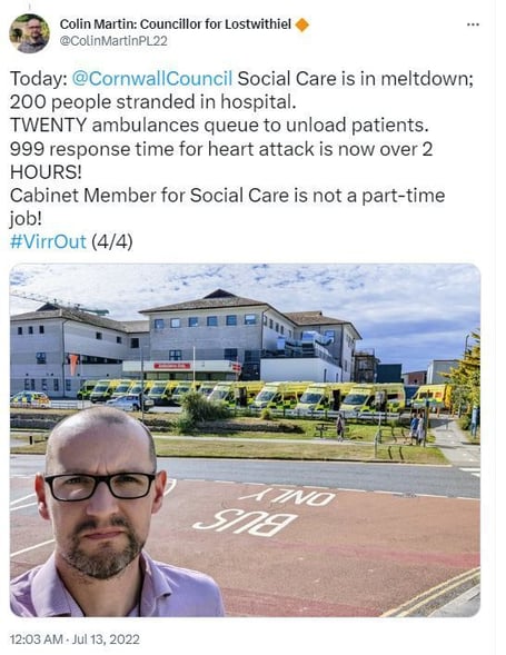 One of the tweets Colin Martin sent criticising Cabinet member Andy Virr. Cllr Martin has failed to apologise despite having a complaint against him upheld 
