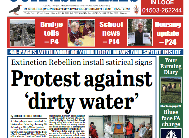The front of this week's Cornish Times.