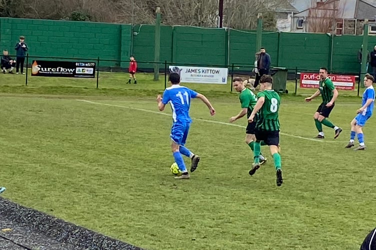 Liskeard's Ben Collins makes a run down the left-wing during Saturday's superb victory at St Blazey in SWPL Premier West. 