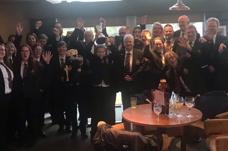 Saltash Town Band celebrating their awards at the West of England Brass Band Regional Championships
