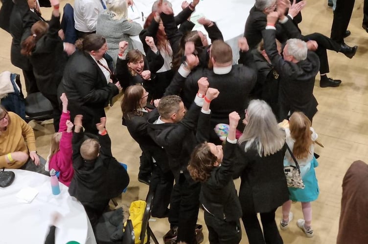 Saltash Town Band just hearing the news of their award at the West of England Brass Band Regional Championships