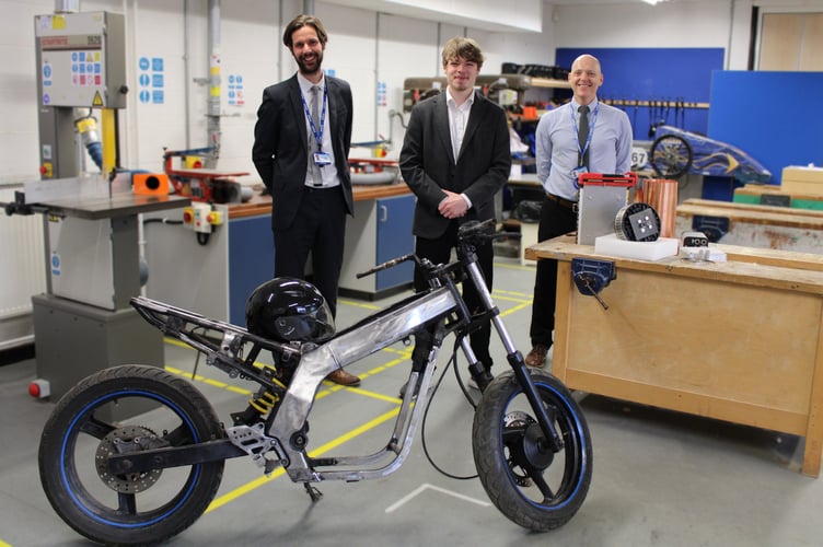 AUSTIN Tolfrey and the Aevo-B with headteacher Dan Wendon and head of Design Technology Darren Bainbridge