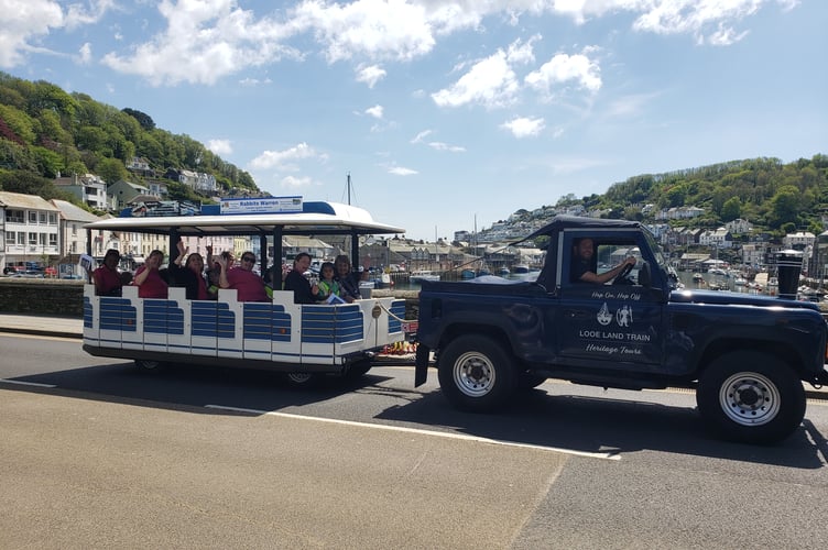 Looe land train crossing the bridge 