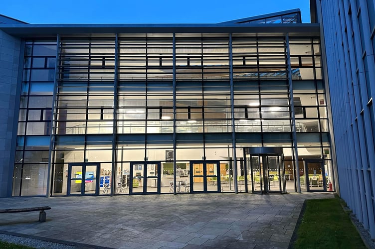 Bodmin's Chy Trevail building lit up at night