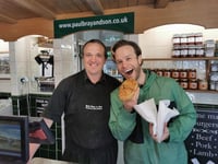 Olly Murs picks up a pasty in Saltash