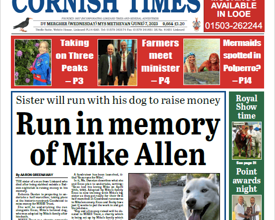 Front of Cornish Times for Wednesday, June 7.
