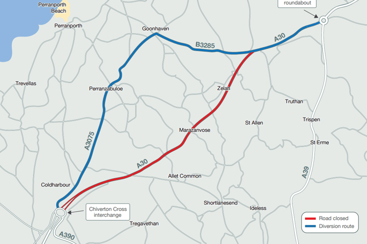 The diversion routes to be used during the weeknight closures