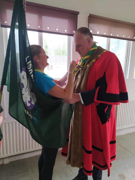 LISKEARD mayor Cllr Simon Cassidy being invested at the Scout Hut