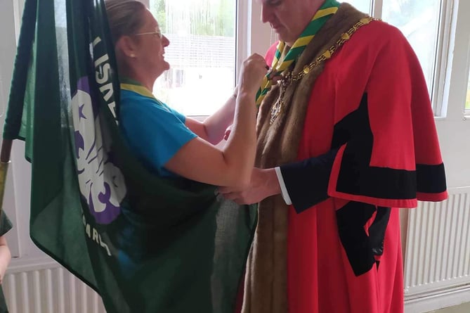LISKEARD mayor Cllr Simon Cassidy being invested at the Scout Hut