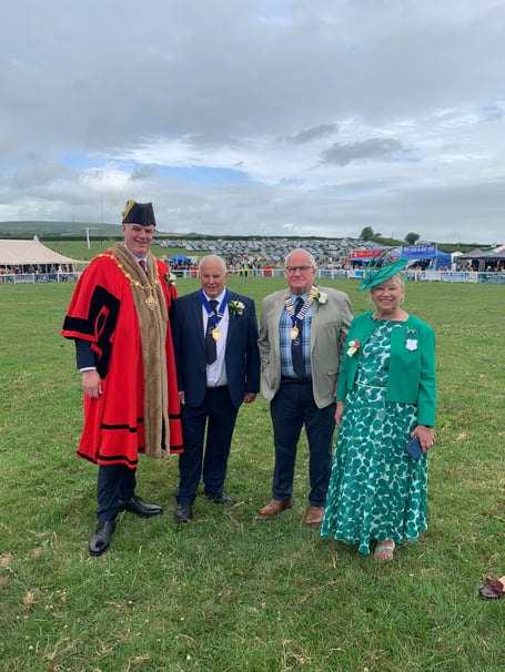 Liskeard Mayor Cllr Simon Cassidy with MP for South East Cornwall Sheryll Murray, Colin Diamond, chair of Liskeard Show, and Brian Wenworth, president of Liskeard Show 2023, during the opening ceremony 