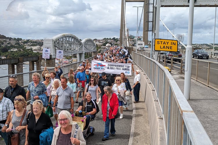 Protestors marched across Tamar Bridge