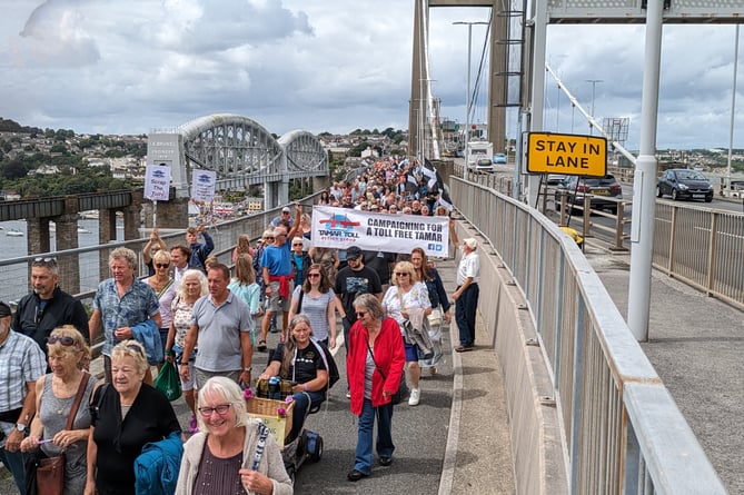 Protestors marched across Tamar Bridge