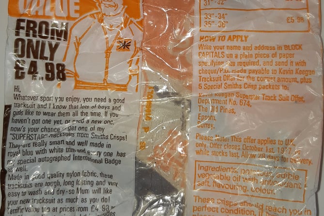The back of the 1977 crisp packet washed up on a Cornish beach 