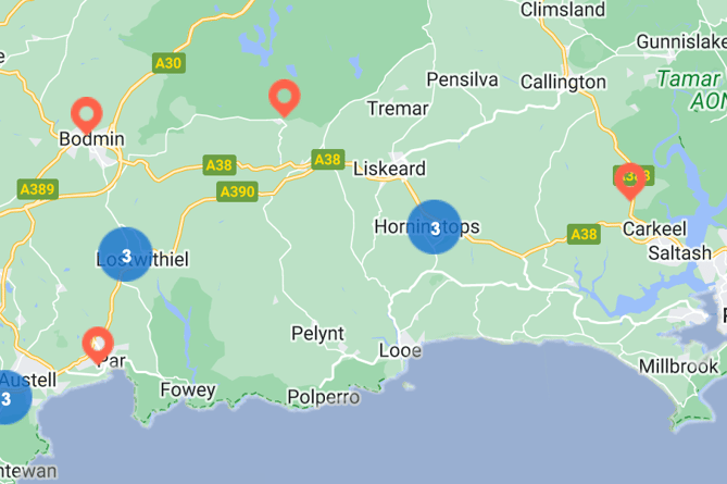 Areas in South East Cornwall with power outages