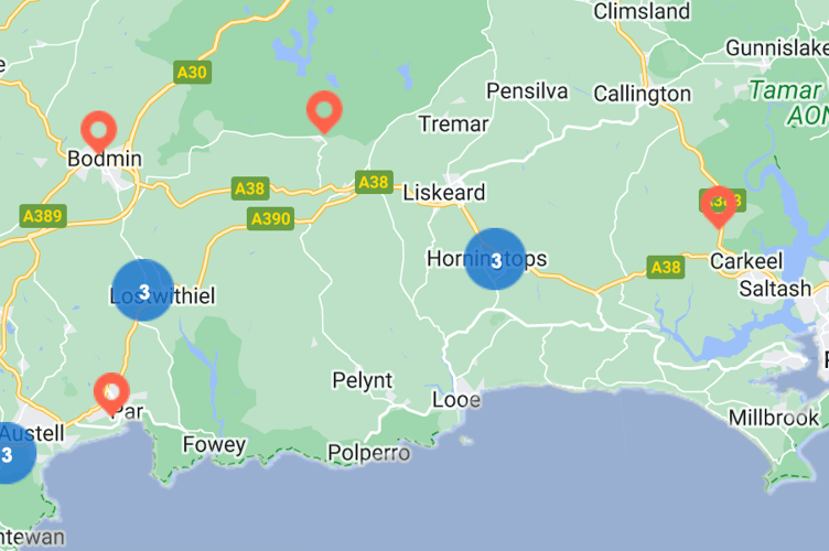 Areas in South East Cornwall with power outages