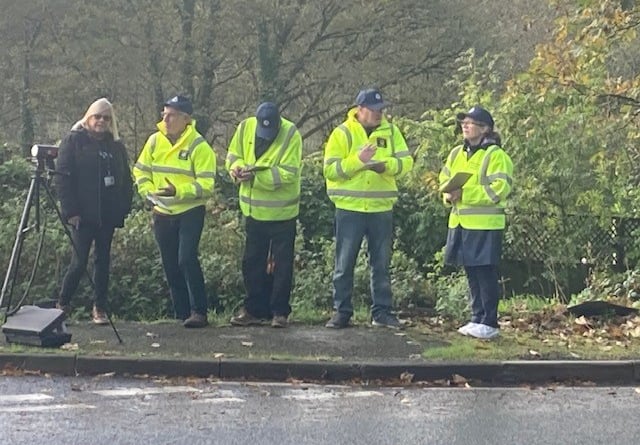 Cllr Jane Pascoe out with the community speed watch team