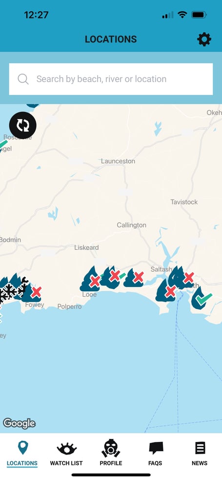 Pollution alerts on the Surfers Against Sewage SSRS app