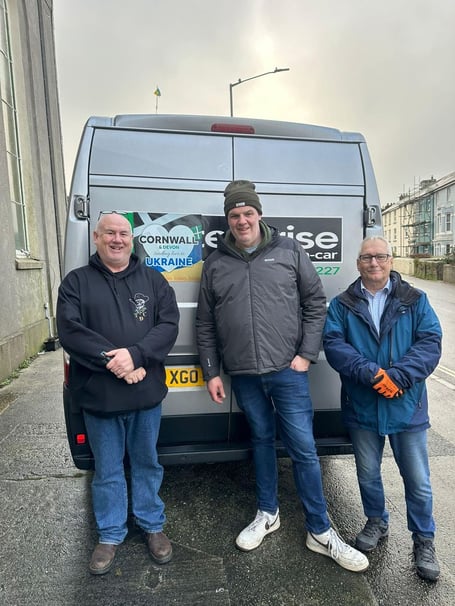 Cllr Simon Cassidy with fellow councillor David Braithwaite and Darren Tait of Cornwall and Devon Sending Love to Ukraine