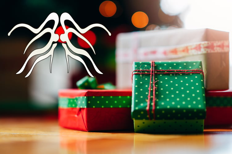 Christmas gifts in red and green wraps