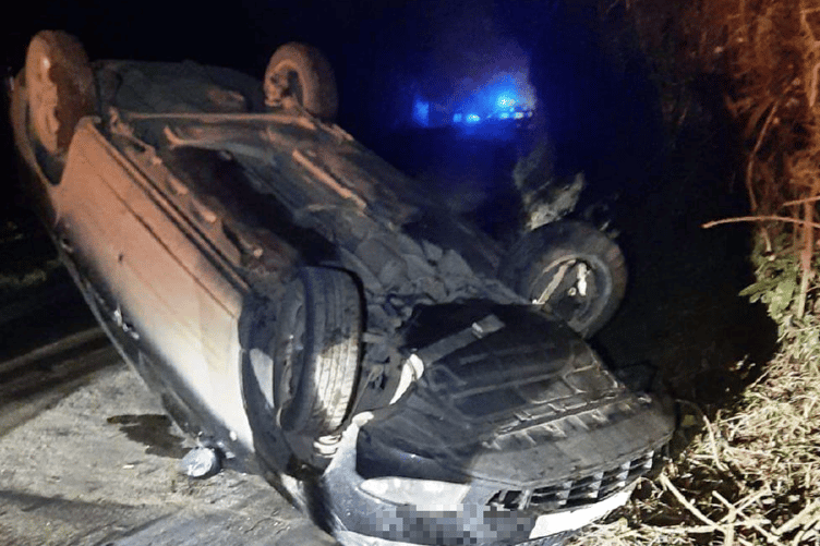 The overturned car near Wadebridge