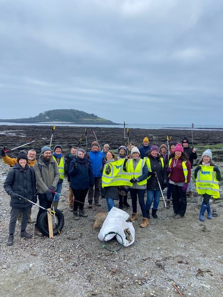 Volunteers on the Hannafore beach during this year’s annual New Year beach clean