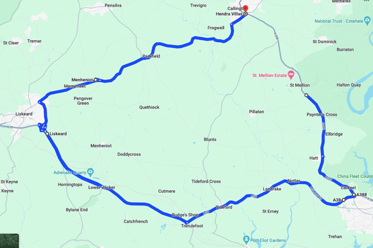 Roadworks diversion between Saltash and Callington