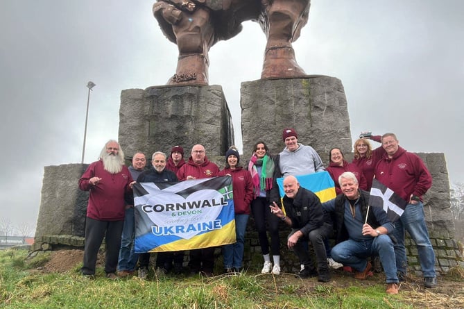The team from Cornwall and Devon Sending Love to Ukraine alongside Cllr Simon Cassidy and Mike Allsopp who took part in the 19th trip out to Ukraine