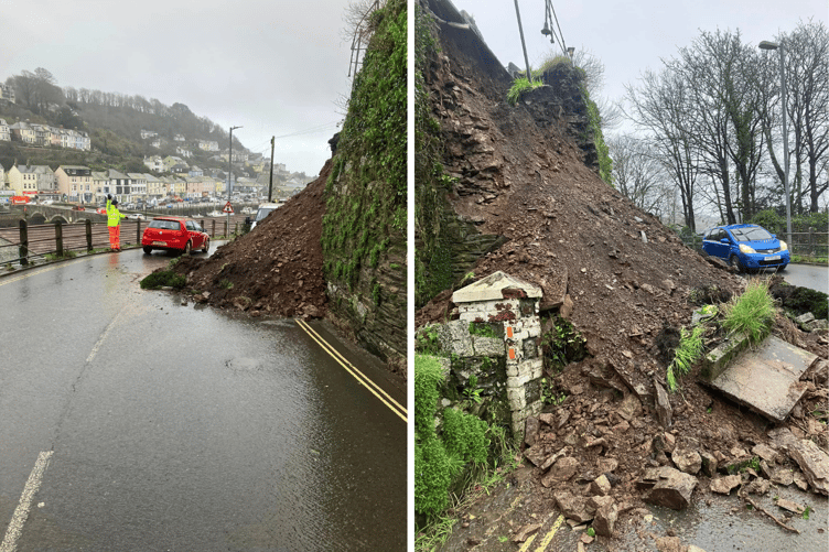 The landslip on Polperro Road in Looe