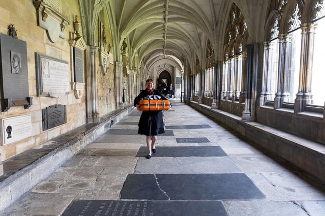 RNLI scroll leaving Westminster Abbey to start its tour of the UK