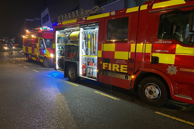 Fire crews from Launceston attending the fire in St Austell
