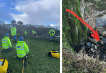 Coastguard and lifeboat crew rescue dog fallen down cliff 