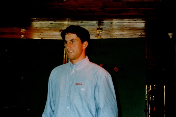 A much younger Ben Ainslie, fresh from winning the first of his five Olympic medals, presented the prizes at the 1998 Royal Yachting Association’s national youth championships in Looe’s Boscarn Hotel. (Picture: John Collings)